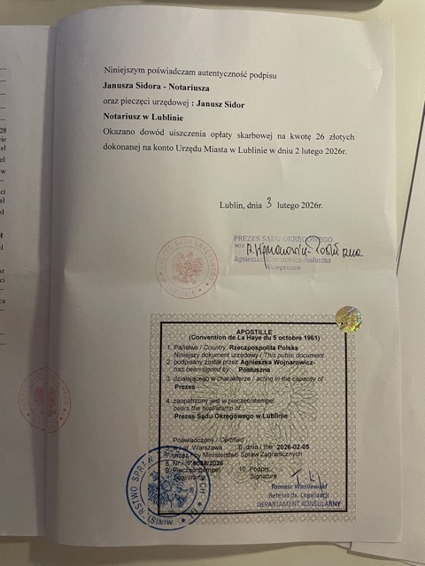 Dokument z apostille wydanym przez MSZ — zlecenie zrealizowane przez Ligal Lab (2)