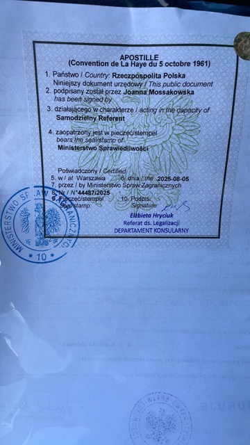Dokument z apostille wydanym przez MSZ — zlecenie zrealizowane przez Ligal Lab (3)
