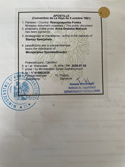 Dokument z apostille wydanym przez MSZ — zlecenie zrealizowane przez Ligal Lab (6)